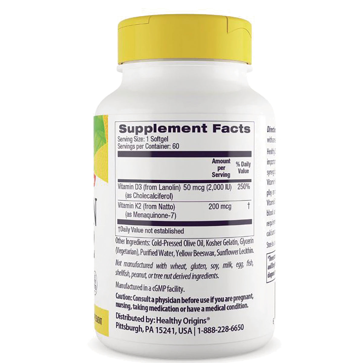 HRG184 | back of white supplement bottle showing Supplement Facts panel with ingredients, serving size and caution text