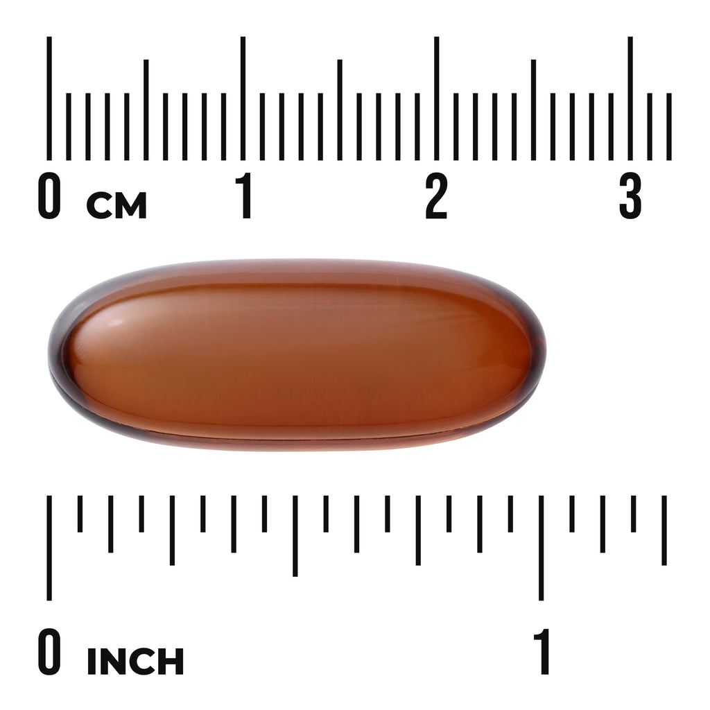 SWD067 | Brown softgel capsule shown with size scale in cm and inches - Thumbnail