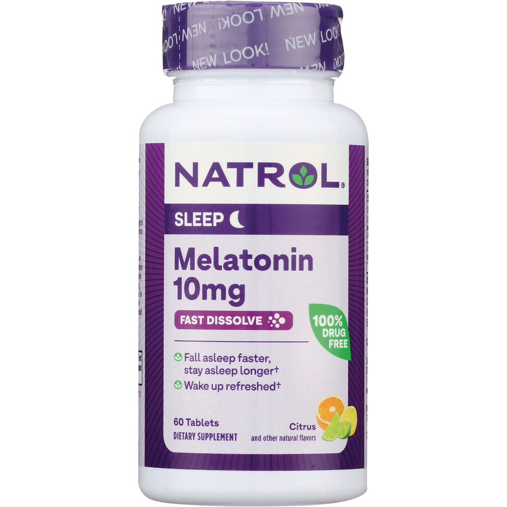 NA619 | Natrol Melatonin 10mg fast dissolve tablets bottle, citrus flavor, 60 count front label - Thumbnail