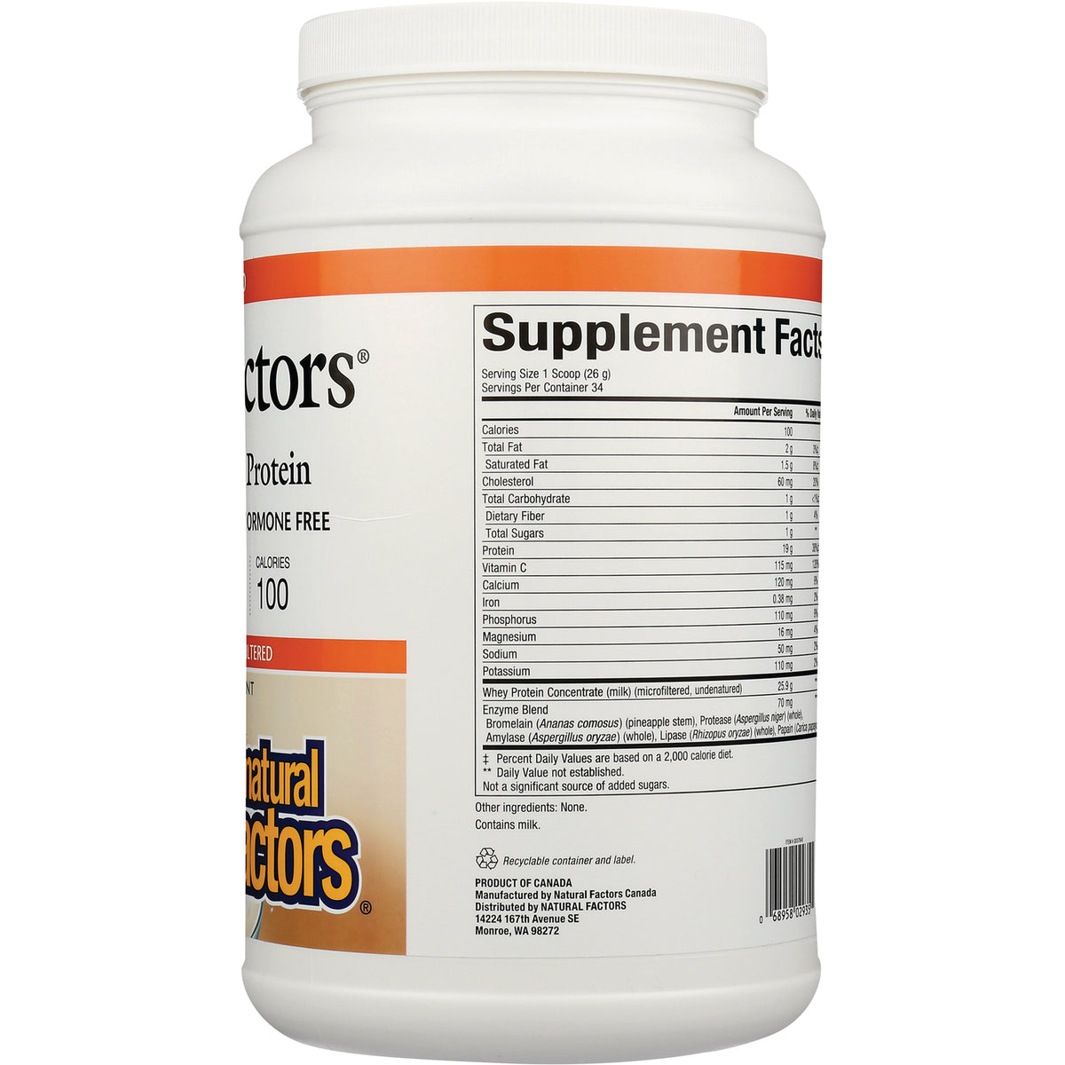 NFC108 | back of white supplement container showing Supplement Facts nutrition panel and ingredients