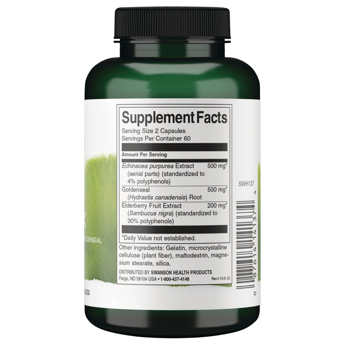 SWH137 | Back label with supplement facts and serving information