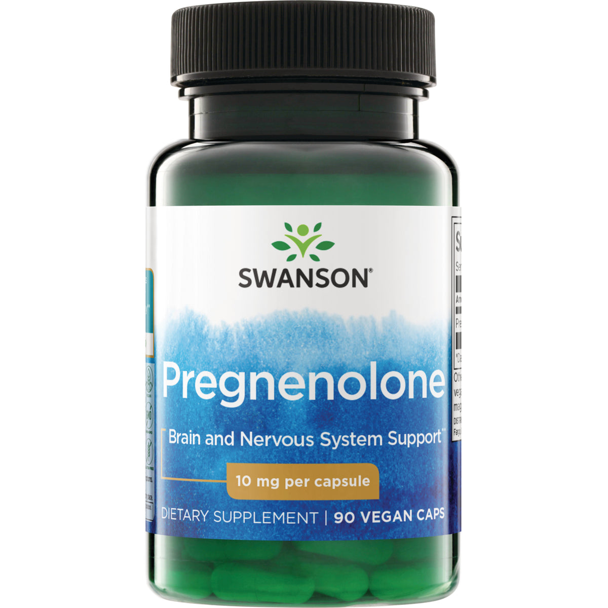 SW674 | Swanson Pregnenolone bottle, Brain and Nervous System Support, 10 mg per capsule, 90 capsules