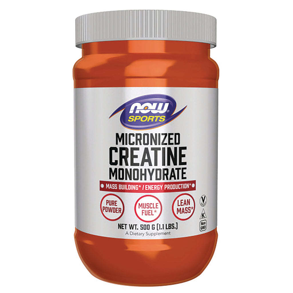 NWF1044 | NOW Sports micronized creatine monohydrate powder tub, 500 g, white label and orange cap - Thumbnail