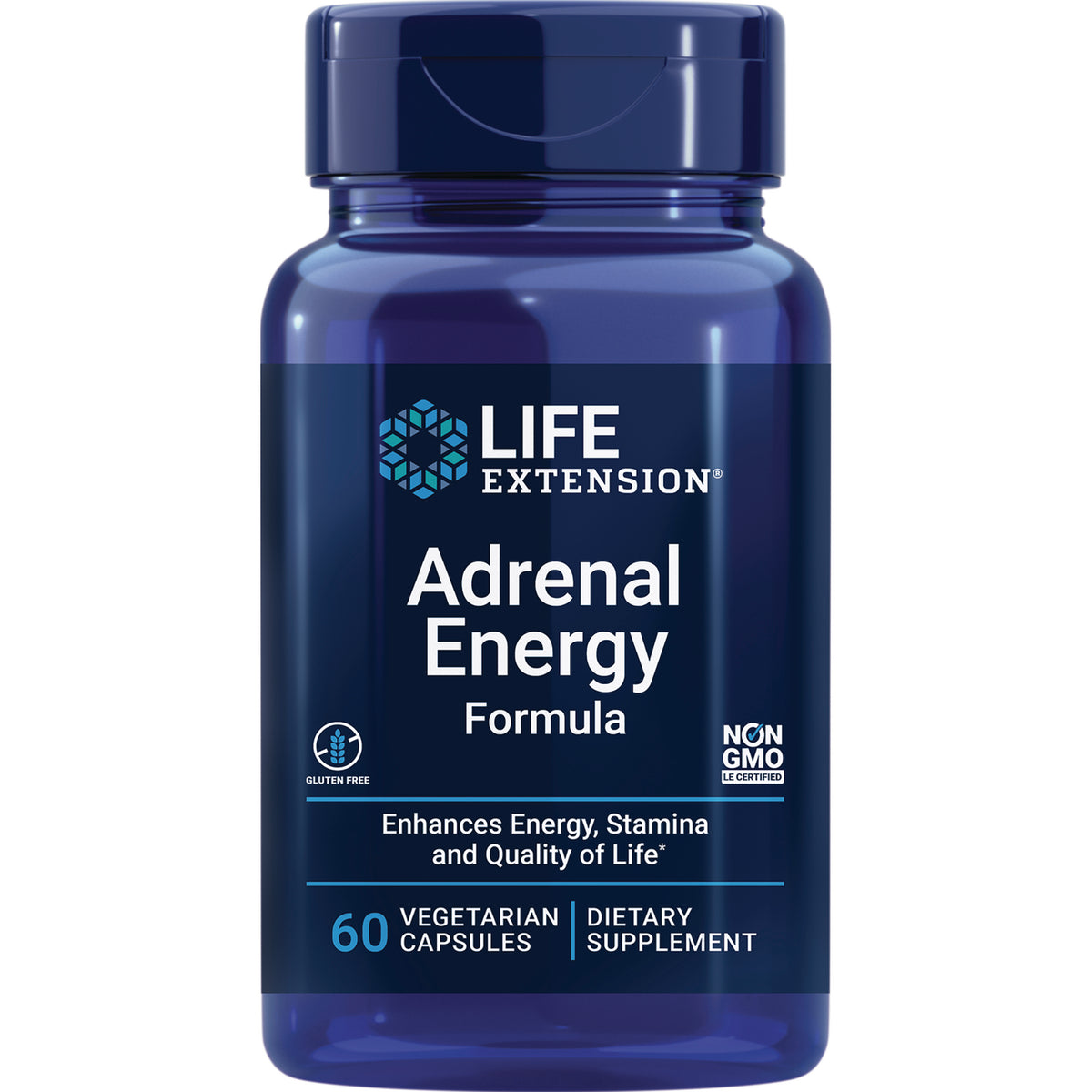 LE451 | Life Extension Adrenal Energy Formula bottle, 60 vegetarian capsules dietary supplement