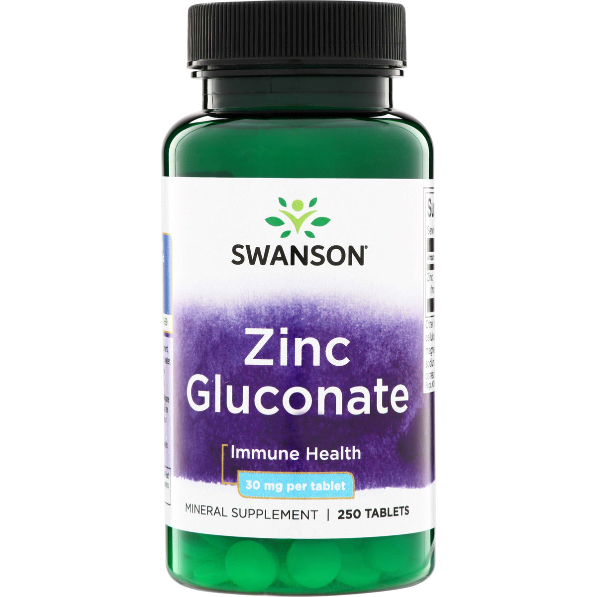 SW203 | Swanson Zinc Gluconate, 30 mg per tablet, Immune Health, 250 tablets bottle front