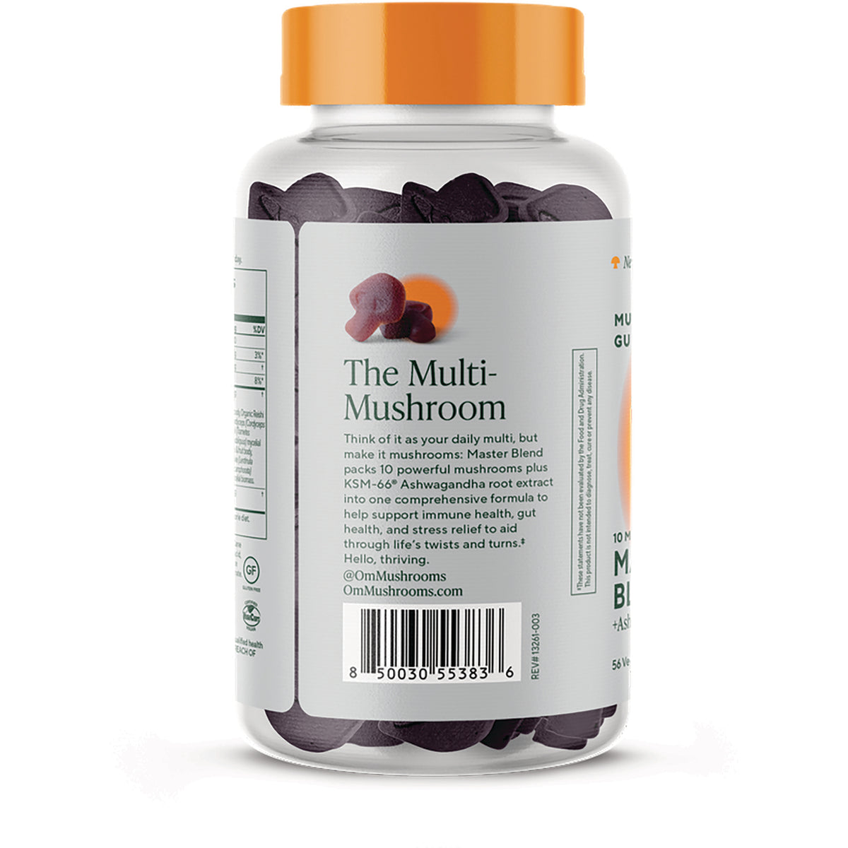 MMX052 | Back label of bottle reading ADAPTOGEN POWERHOUSE with product details and barcode