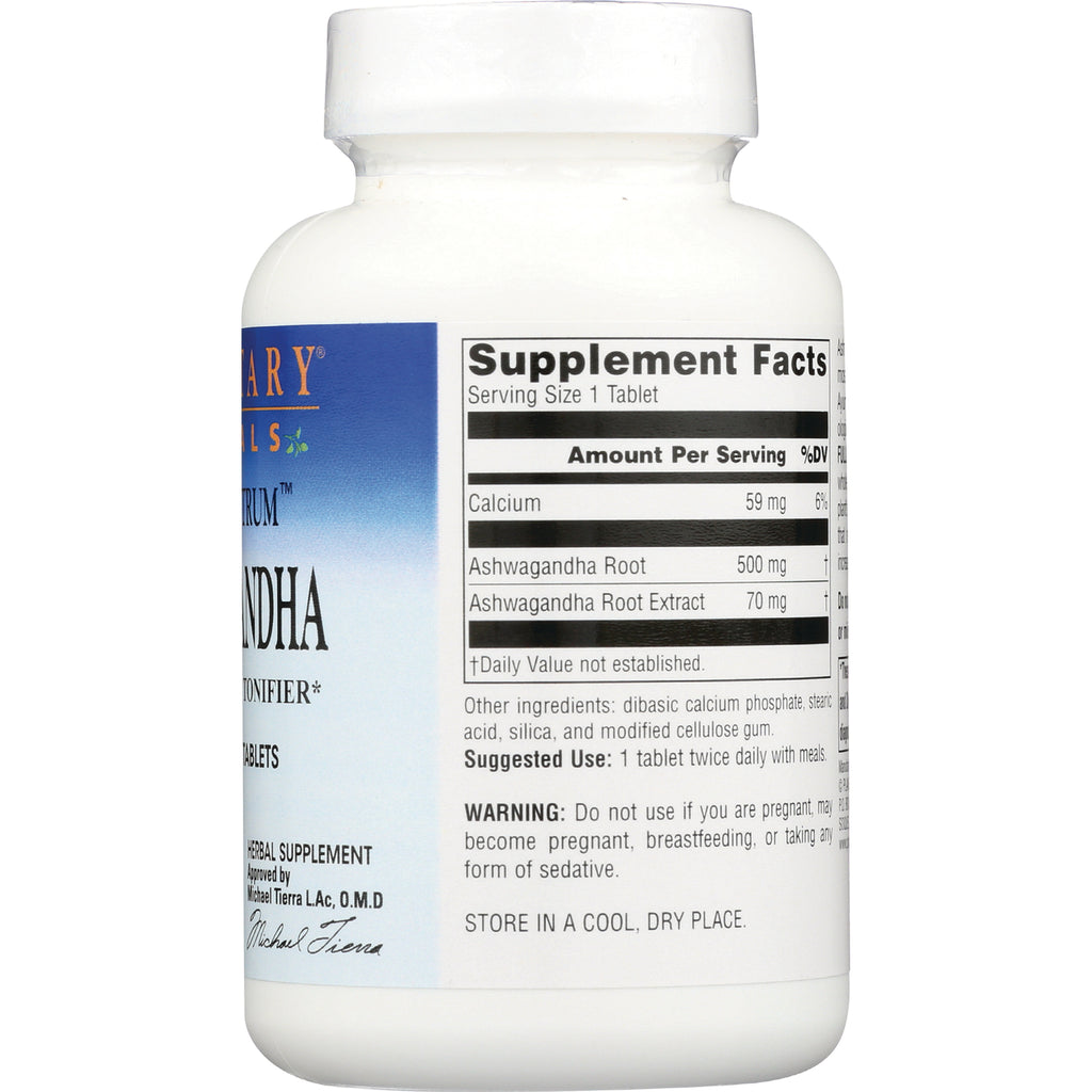 PF051 | Back label showing Supplement Facts panel with serving size 1 tablet, calcium and ashwagandha amounts, other ingredients and warning - Thumbnail