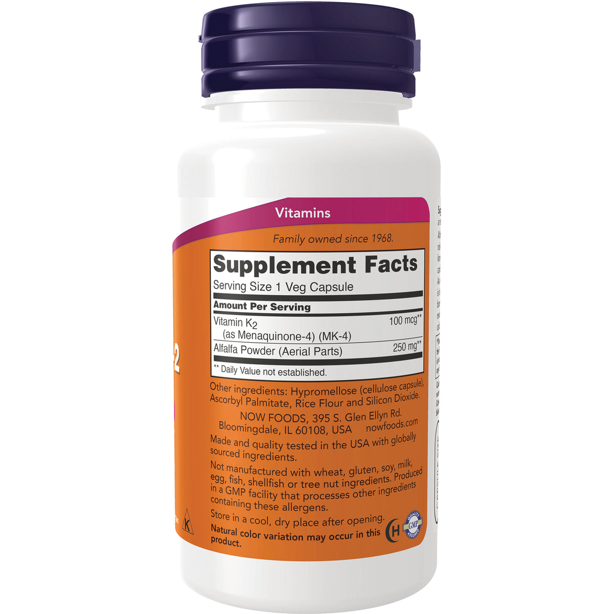 NWF366 | Back of white supplement bottle showing Supplement Facts panel reading Serving Size 1 Veg Capsule and ingredients