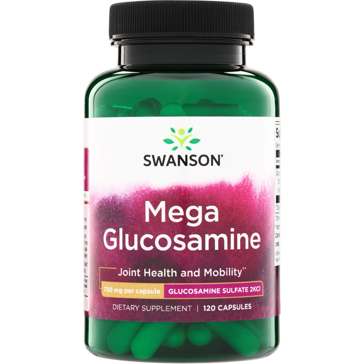 SW1698 | Swanson Mega Glucosamine 750 mg per capsule, Glucosamine Sulfate 2KCl, 120 capsules