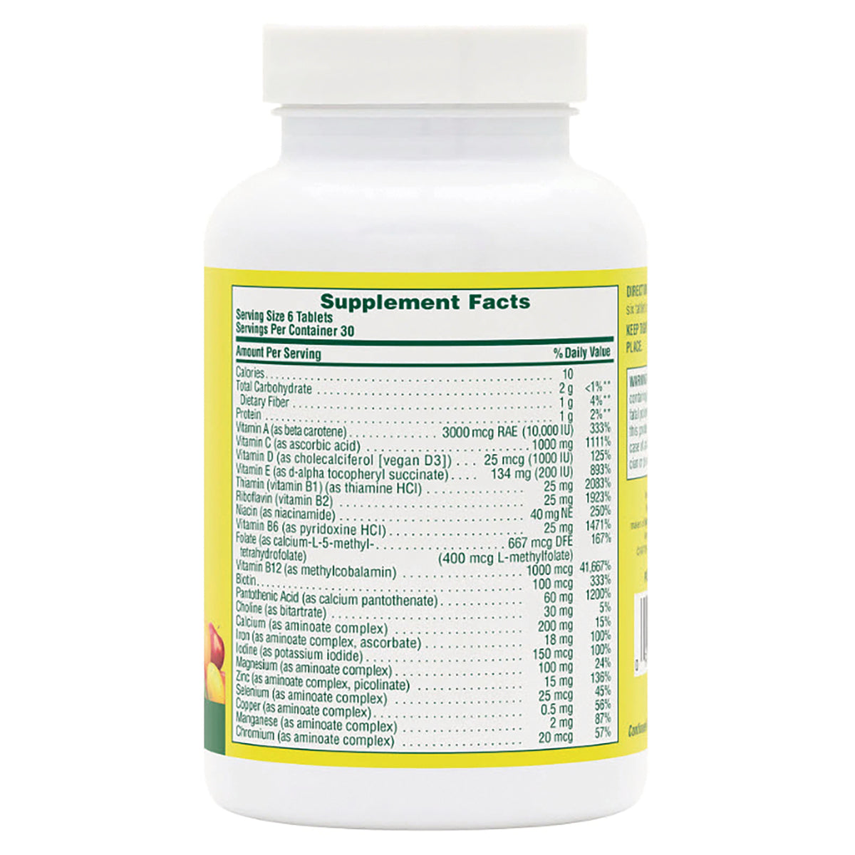 NTP040 | Back of white supplement bottle showing Supplement Facts panel and ingredient list