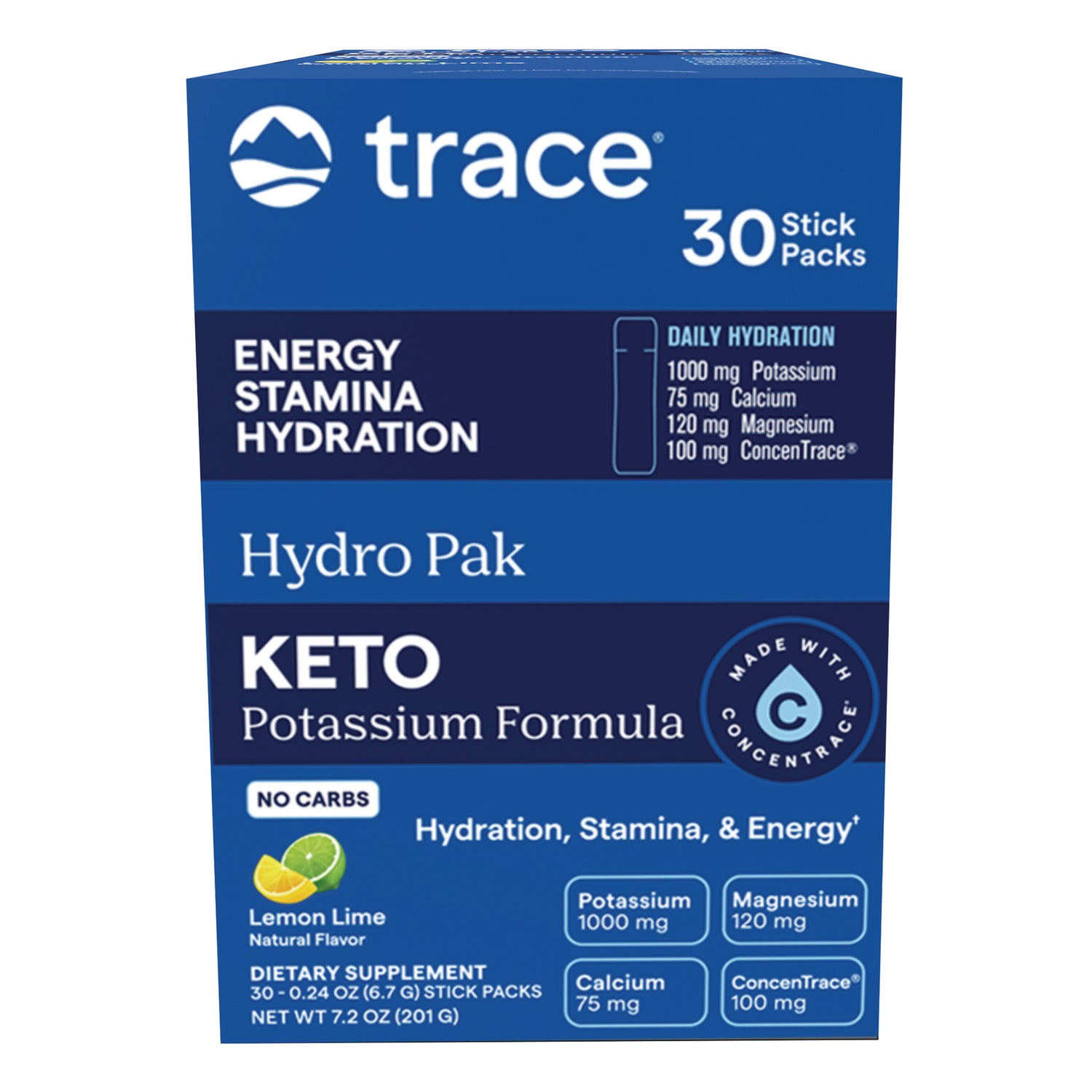 TM174 | Trace Hydro Pak Keto Potassium Formula Lemon Lime, 30 stick packs