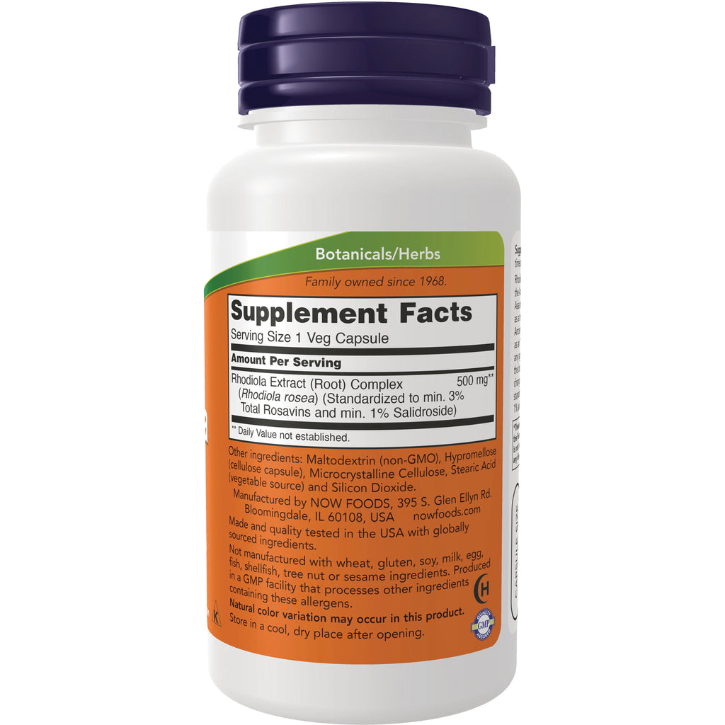 NWF271 | Back of white supplement bottle showing Supplement Facts panel and ingredients for Rhodiola extract - Thumbnail
