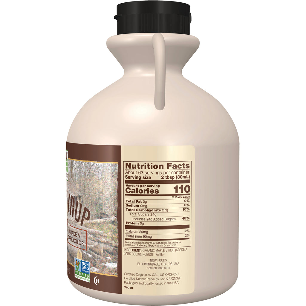 NWF926 | back of beige syrup bottle showing Nutrition Facts label, ingredient list, and certification icons - Thumbnail