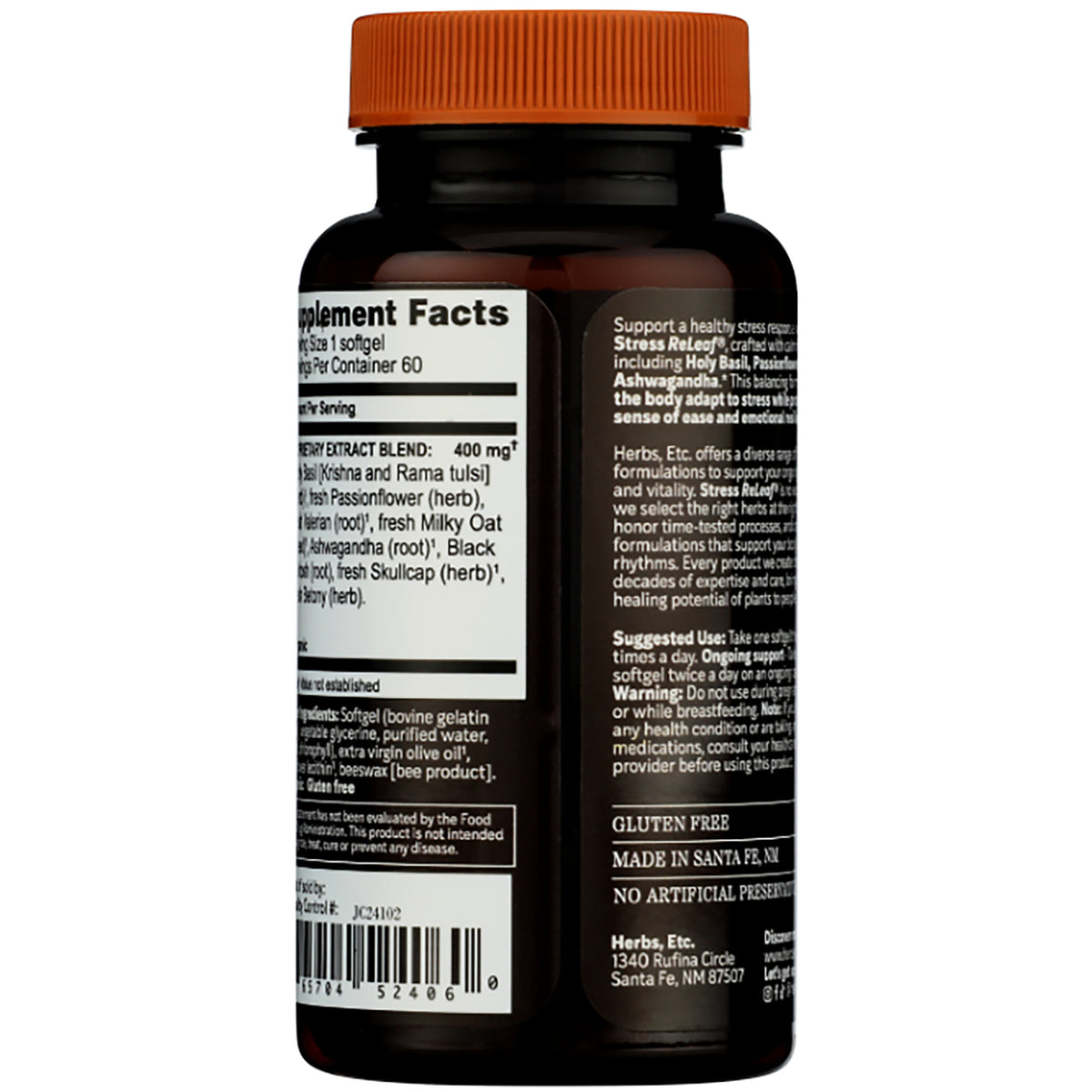 HE109 | Back label of supplement bottle showing ingredients, suggested use, caution, and GLUTEN FREE