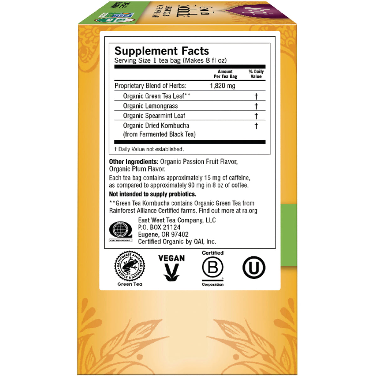 AHW002 | Back panel with Supplement Facts, other ingredients, and vegan and kosher certification icons