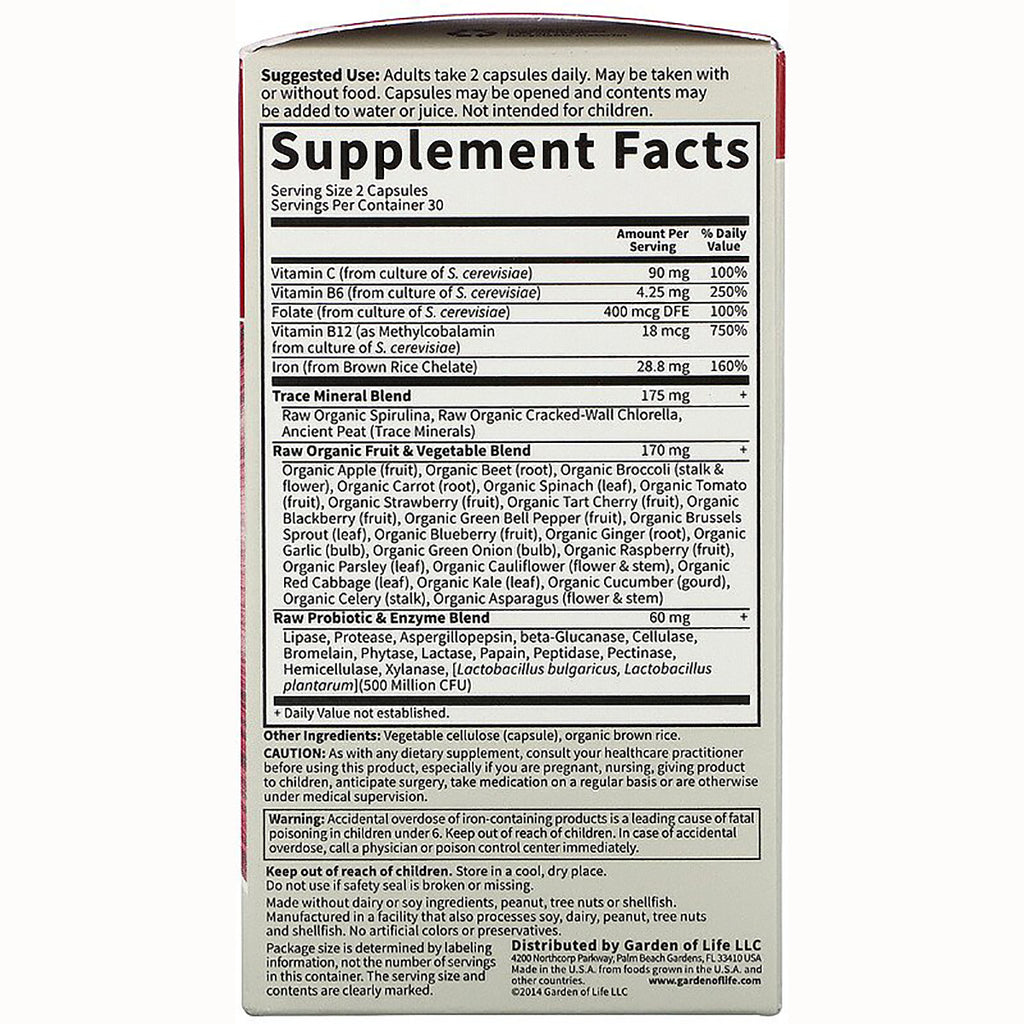 GLF149 | supplement facts panel listing serving size, vitamins, raw blends, other ingredients and warnings on product back - Thumbnail