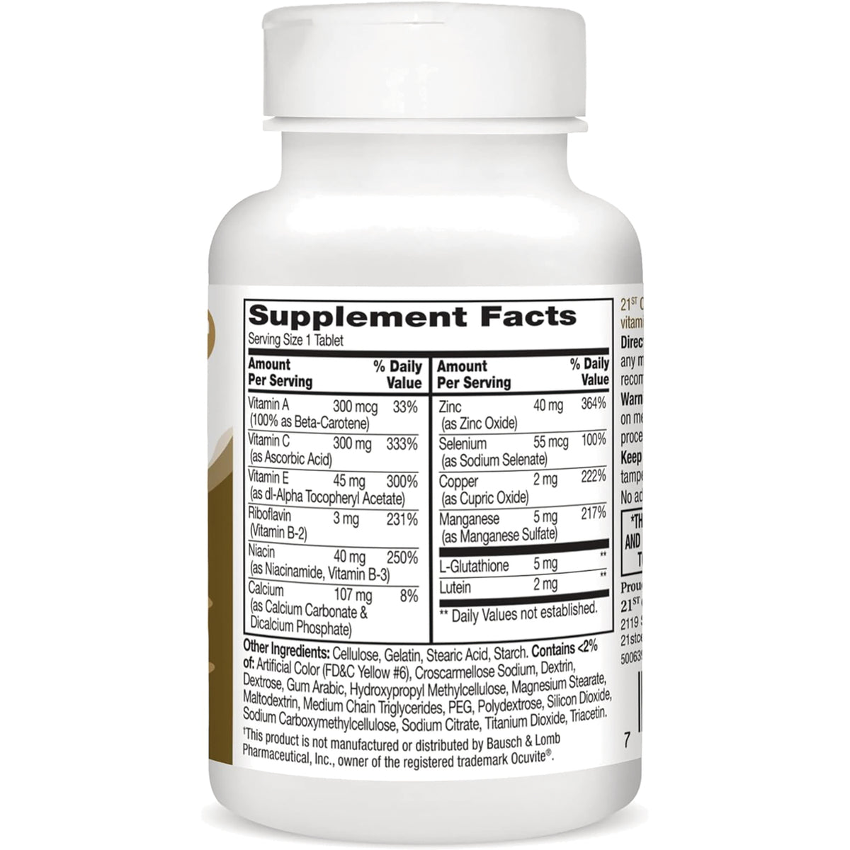 CNT274 | Back of white supplement bottle showing Supplement Facts panel and ingredient list