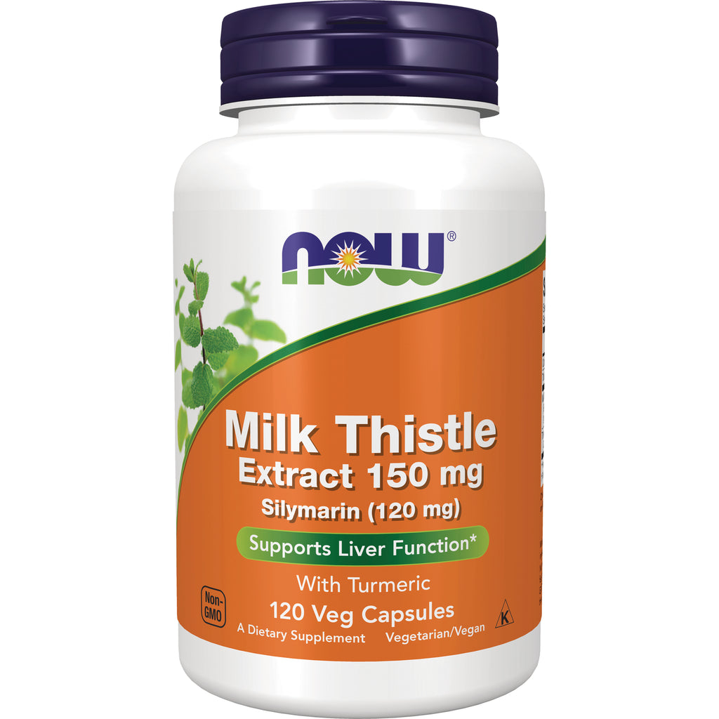 NWF1119 | NOW Milk Thistle Extract 150 mg bottle, 120 veg capsules with turmeric, supports liver function - Thumbnail