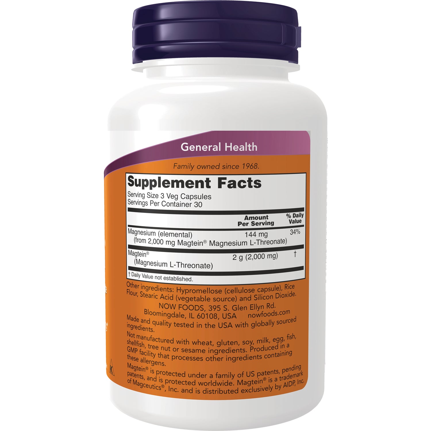NWF1315 | Back of white supplement bottle showing Supplement Facts label and General Health heading