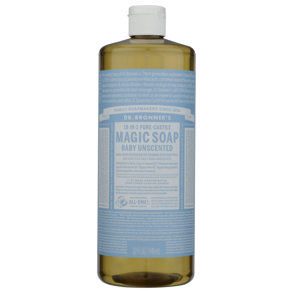DRB016 | Dr. Bronner's 18-in-1 Hemp Baby Unscented Pure-Castile Soap bottle 32 fl oz - Thumbnail