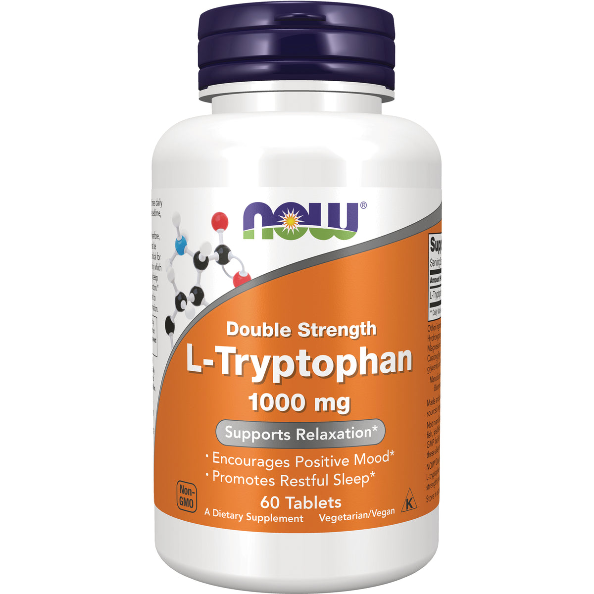 NWF253 | NOW Double Strength L-Tryptophan 1000 mg bottle, 60 tablets