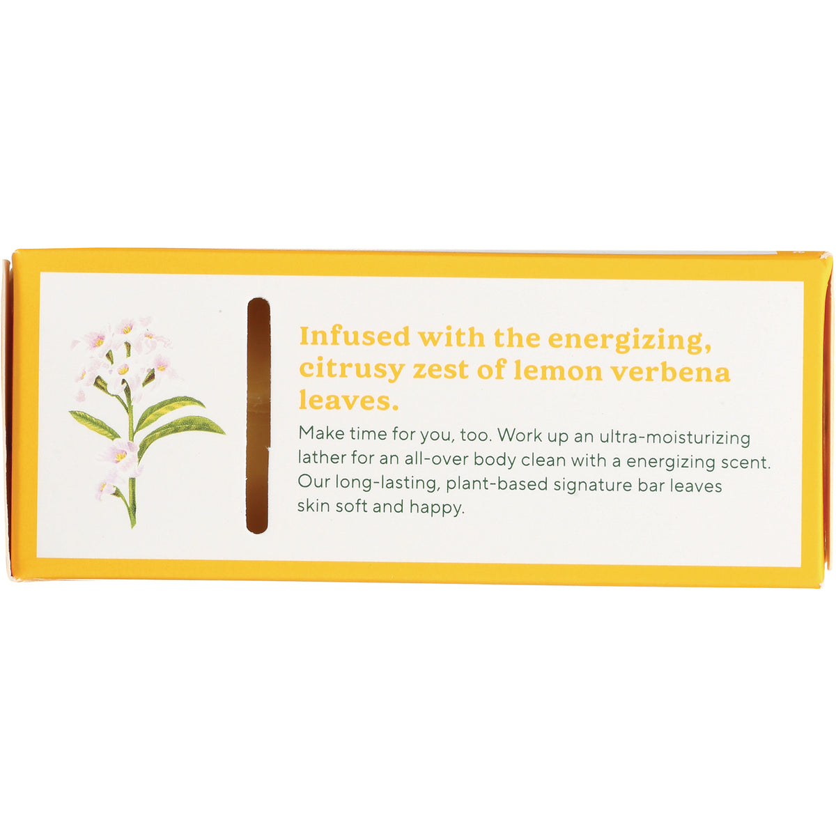 SOF014 | Back panel with text: Infused with the energizing, citrusy zest of lemon verbena leaves
