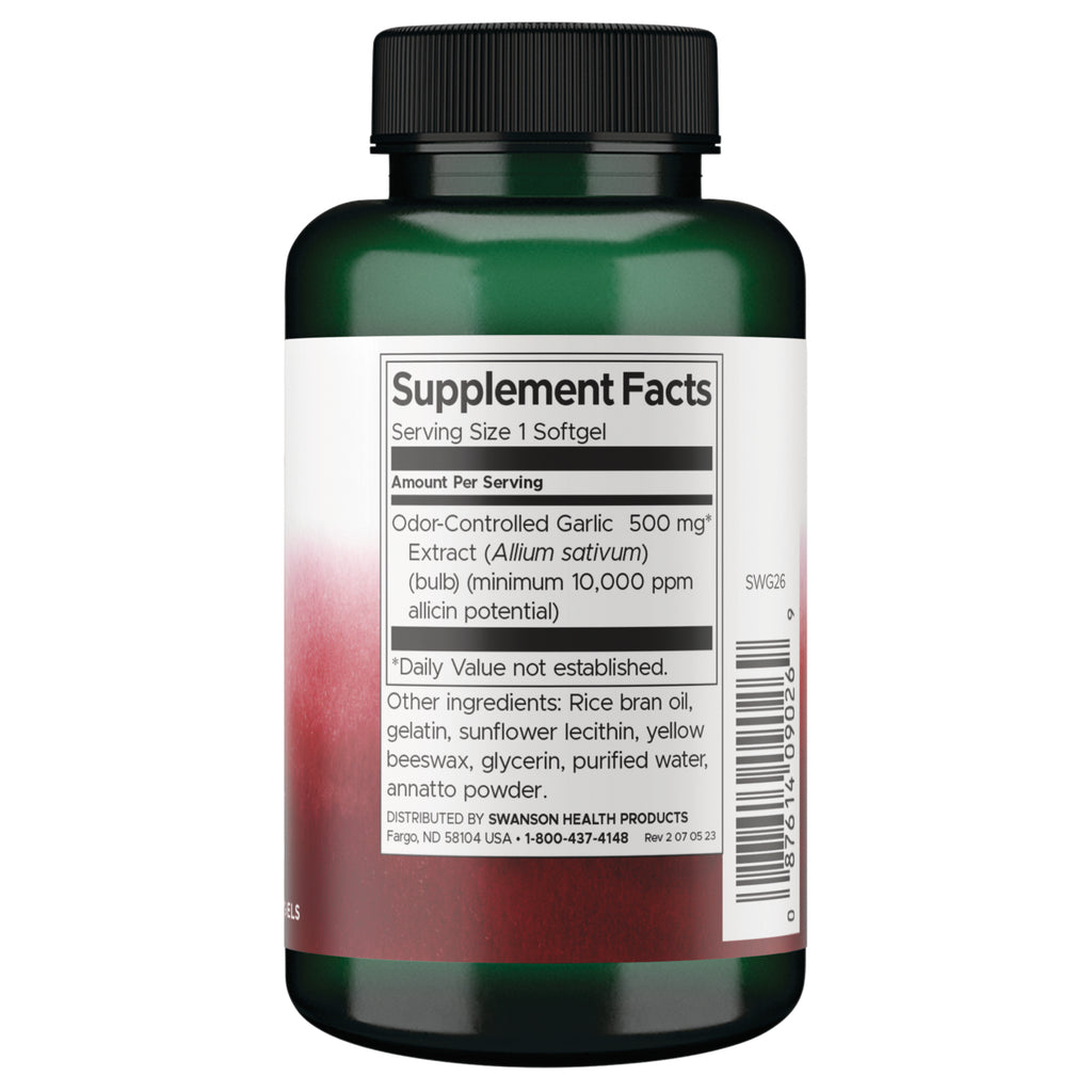SWG26 | Back label with Supplement Facts: Odor-Controlled Garlic Extract 500 mg per softgel - Thumbnail