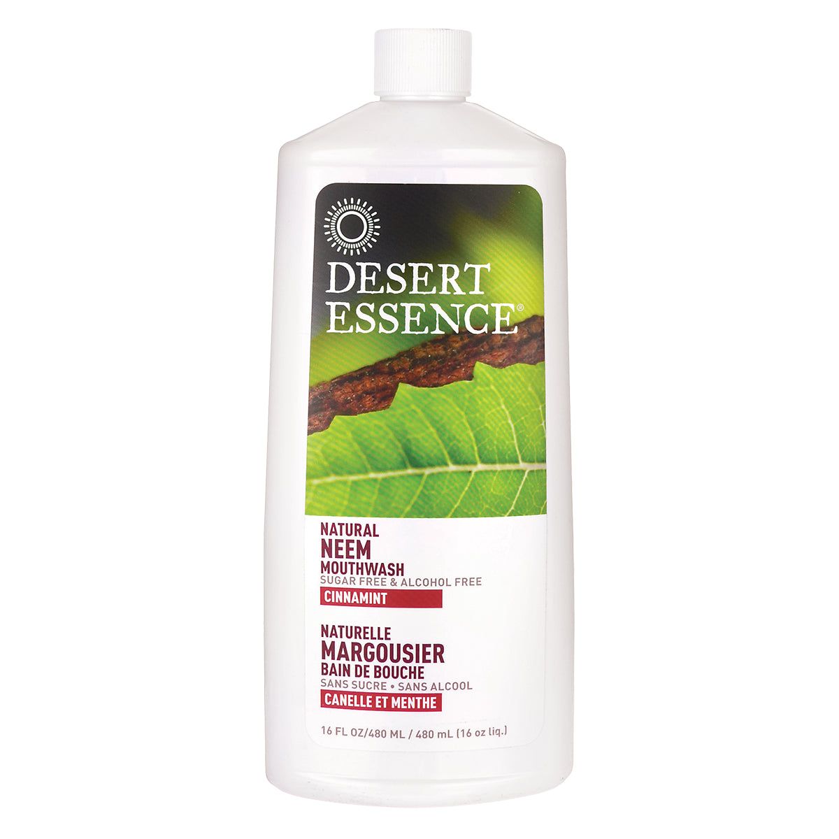 DST133 | Desert Essence Natural Neem cinnamint mouthwash bottle, 16 fl oz