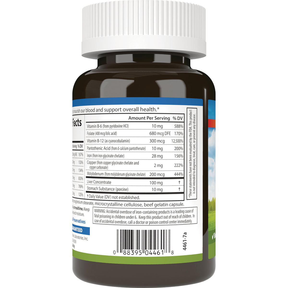 CSN321 | back label of brown supplement bottle showing nutrition facts panel and barcode