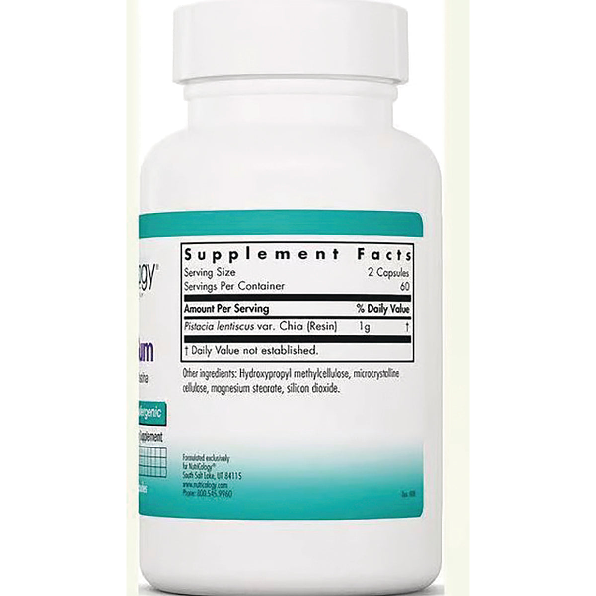 NCL038 | White supplement bottle back showing Supplement Facts panel with serving size and ingredient list