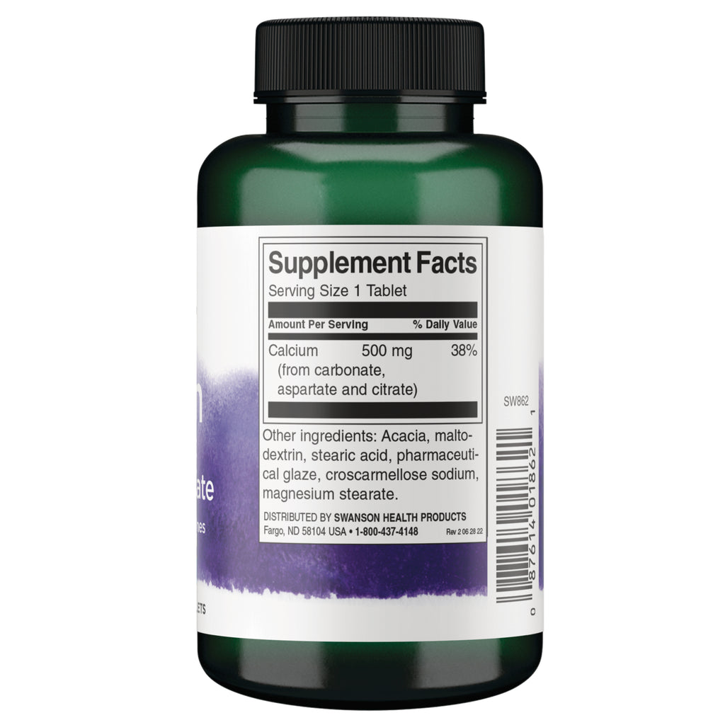 SW862 | Back label with Supplement Facts panel showing Calcium 500 mg (38% DV) and ingredients list - Thumbnail