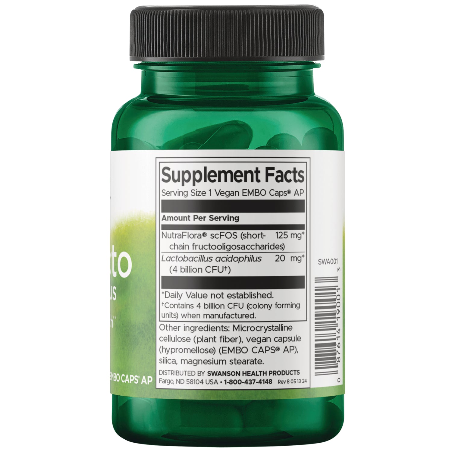 SWA001 | Back label with supplement facts and serving information