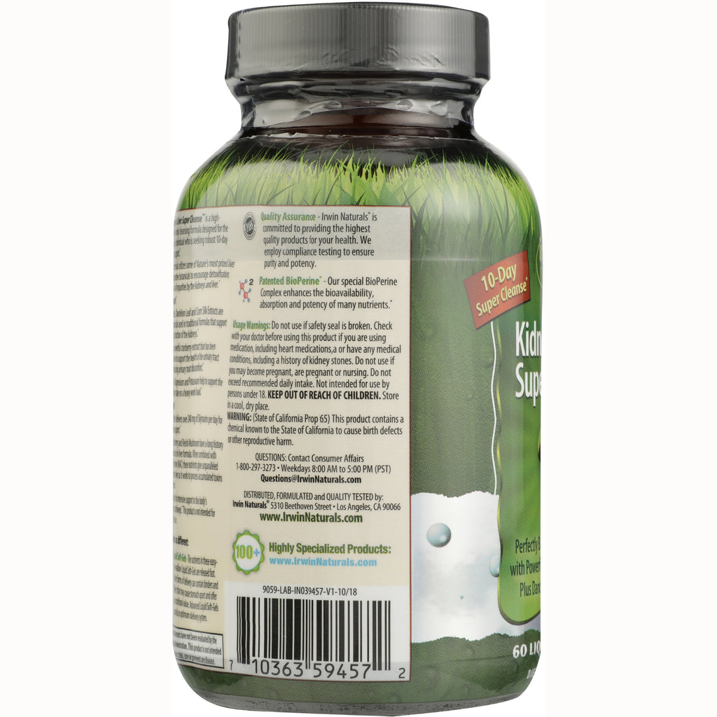 IR152 | Back label showing usage warnings, barcode, and 10-Day Super Cleanse badge on dietary supplement bottle - Thumbnail