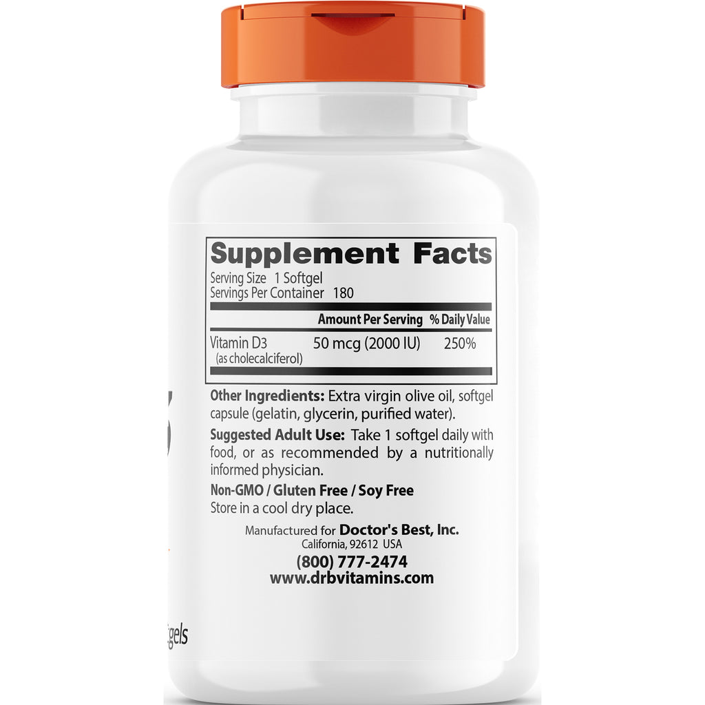 DB148 | back label showing Supplement Facts and Vitamin D3 50 mcg (2000 IU), other ingredients and manufacturer contact - Thumbnail