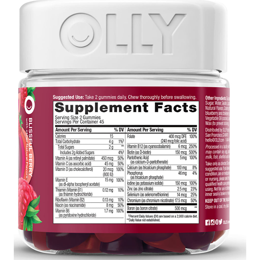 OLY003 | back label with Supplement Facts panel and ingredient text on berry gummy bottle - Thumbnail