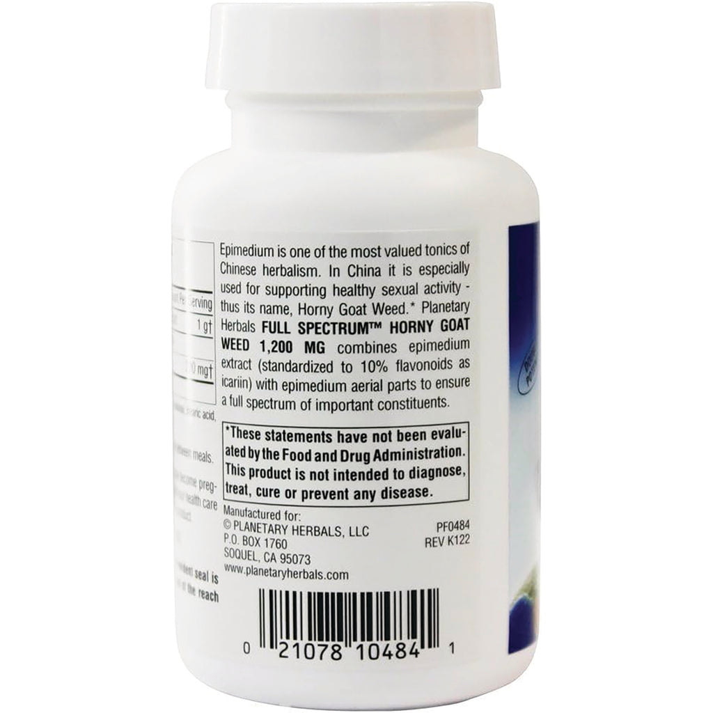 PF060 | Back label of white supplement bottle showing Horny Goat Weed 1,200 MG text, FDA disclaimer, and barcode - Thumbnail
