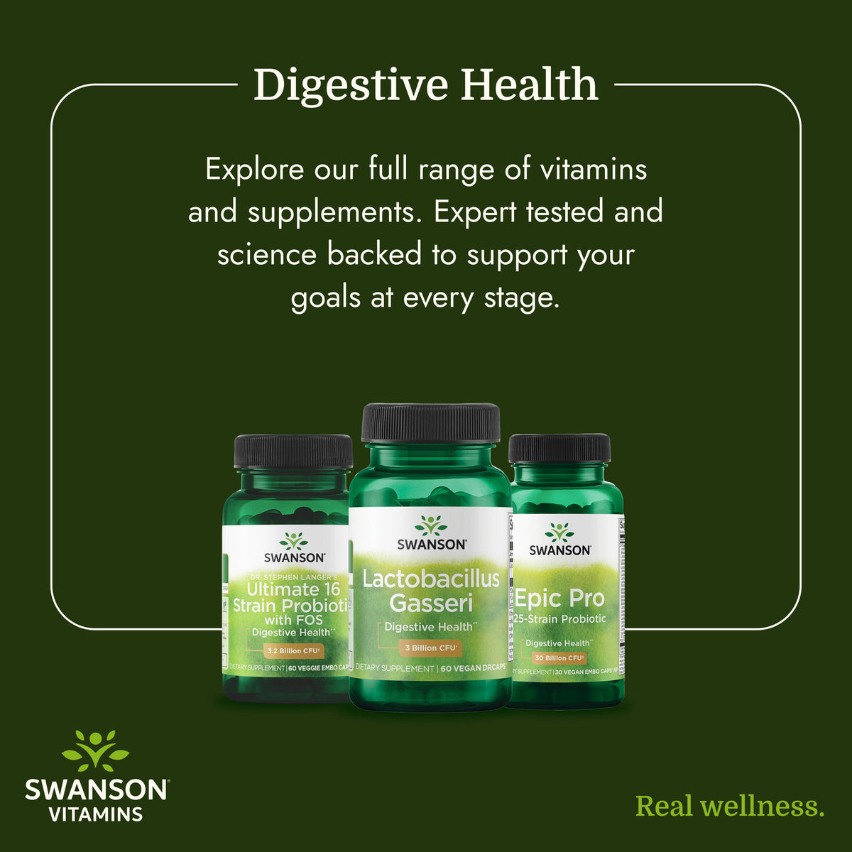 SWA027 | People talking on yoga mats in a park with Swanson Vitamins branding and certification badges