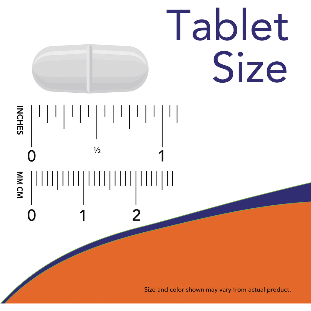 NWF117 | tablet size guide showing white scored tablet above inch and centimeter rulers - Thumbnail