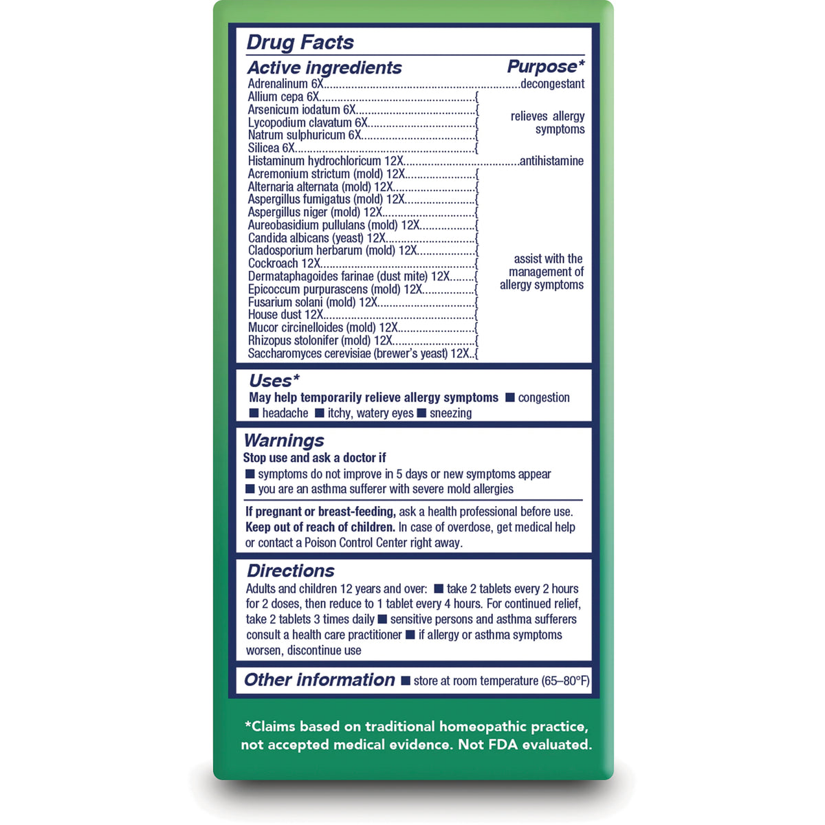 NTB033 | Back label showing Drug Facts active ingredients, uses, warnings, directions