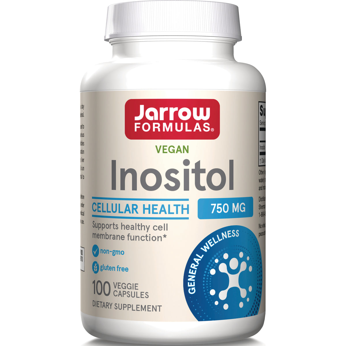 JR084 | Jarrow Formulas Vegan Inositol 750 mg bottle with 100 veggie capsules