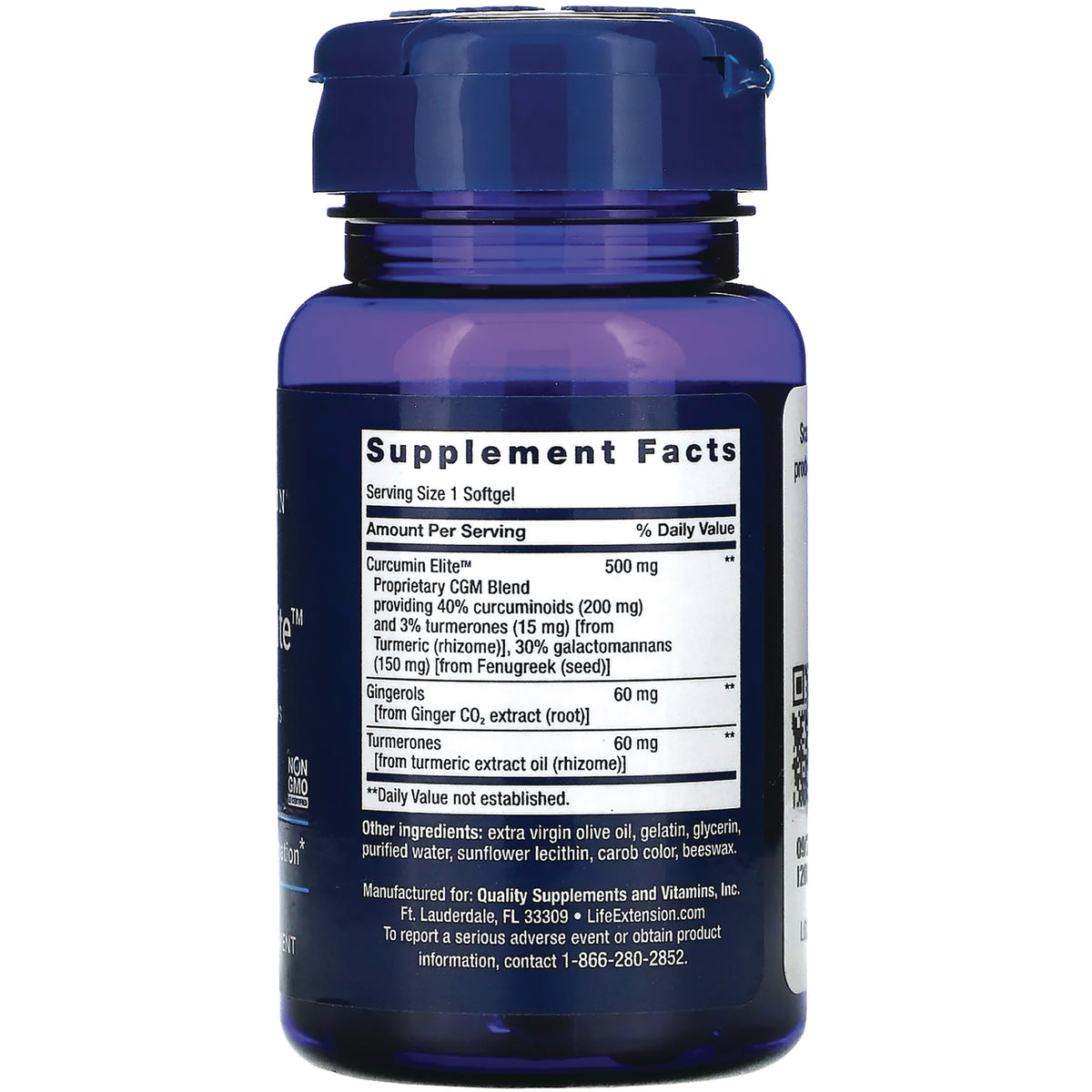 LE576 | Back of blue supplement bottle showing Supplement Facts label and ingredient list
