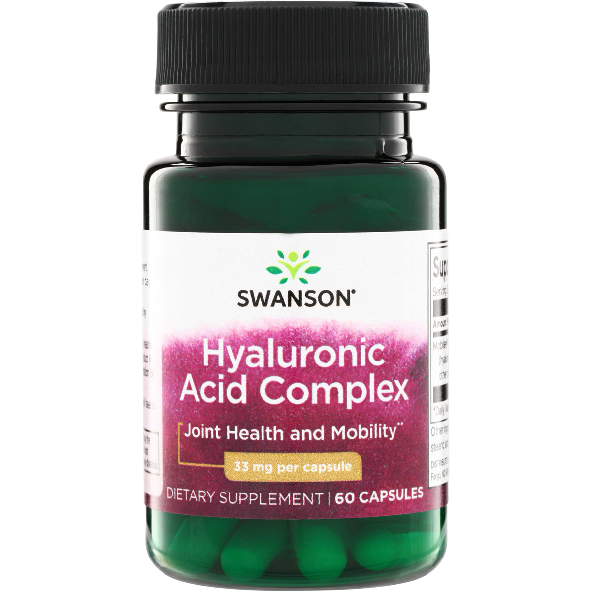 SWU861 | Swanson Hyaluronic Acid Complex supplement bottle, Joint Health and Mobility, 33 mg per capsule, 60 capsules