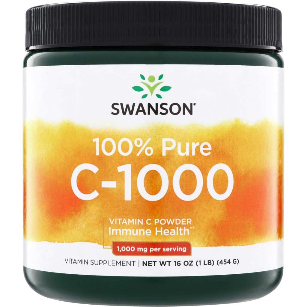 SW1130 | Swanson 100% Pure C-1000 vitamin C powder, Immune Health, 1,000 mg per serving, 16 oz jar front - Thumbnail