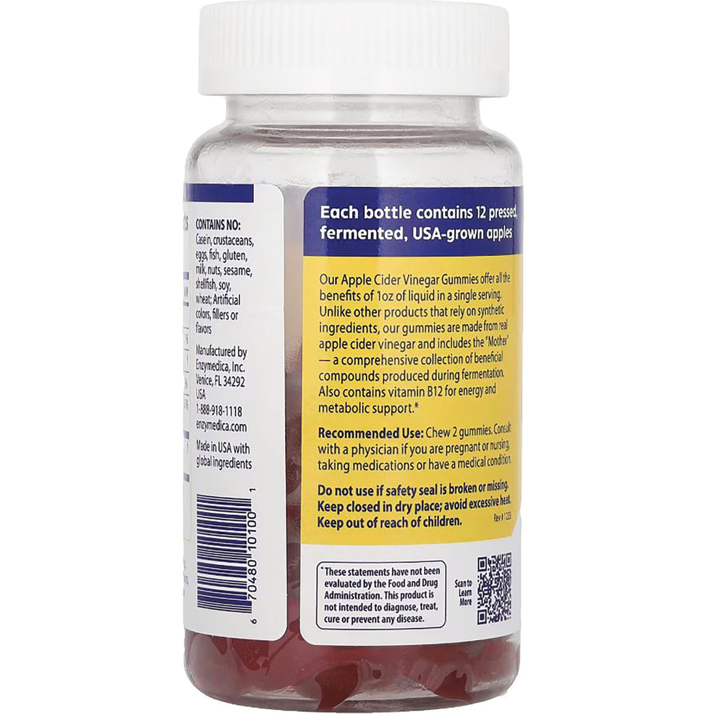 EMD090 | back label showing supplement information, recommended use, warnings, barcode, and QR code on clear bottle - Thumbnail