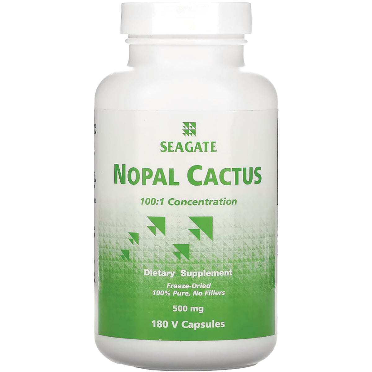 SEAGATE Nopal Cactus dietary supplement bottle, 500 mg, 180 V capsules