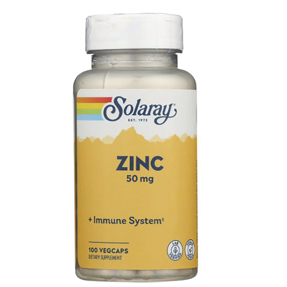 SLR234 | Solaray Zinc 50 mg + Immune System, 100 VegCaps dietary supplement bottle front