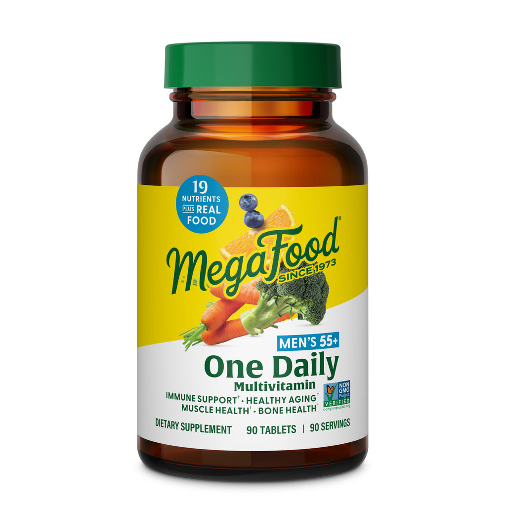 MGF128 | MegaFood One Daily multivitamin Men's 55+ bottle with yellow label, 90 tablets - Thumbnail