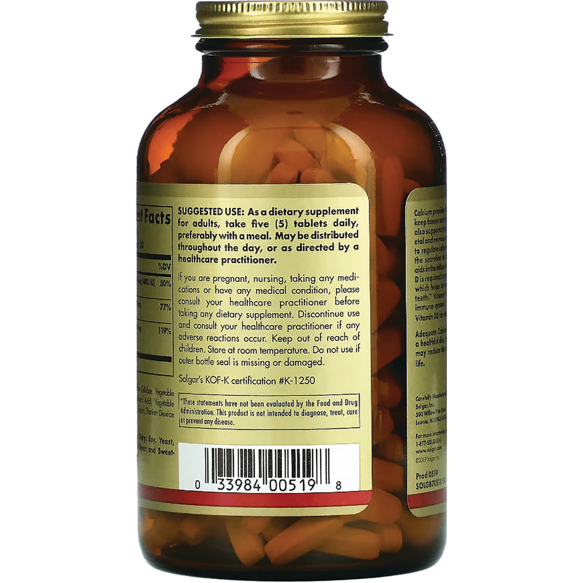 SLG267 | back of amber supplement bottle showing usage instructions, nutrition facts, and barcode