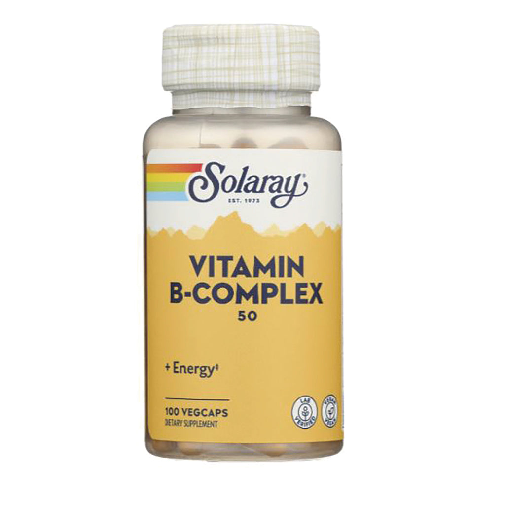 SLR238 | Solaray Vitamin B-Complex 50 + Energy, 100 VegCaps dietary supplement bottle - Thumbnail