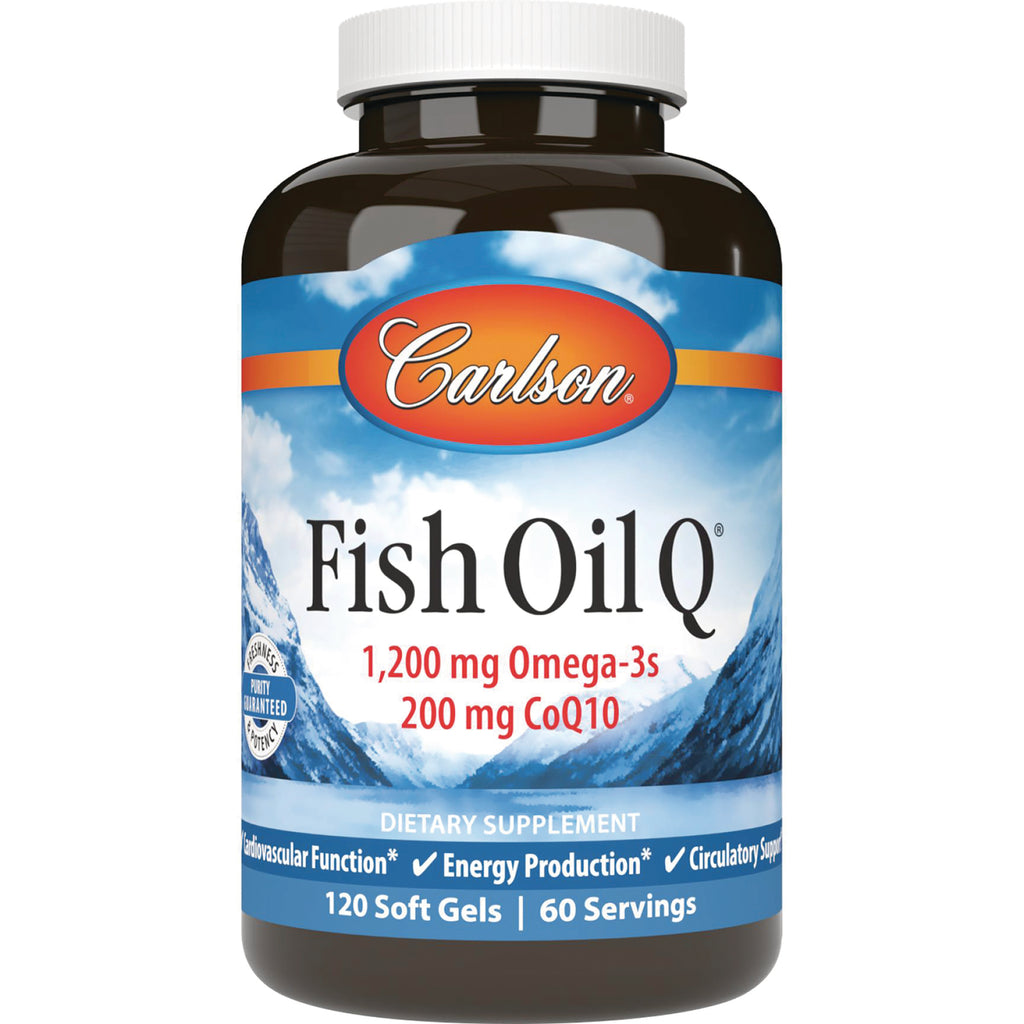 CSN246 | Carlson Fish Oil Q bottle, 1,200 mg Omega-3s and 200 mg CoQ10, 120 soft gels - Thumbnail